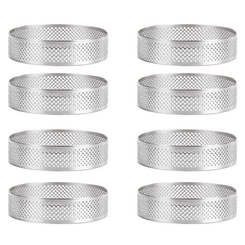 

16Pcs Stainless Steel Tart Ring, Heat-Resistant Perforated Cake Mousse Ring Round Double Rolled Tart Ring Metal Mold 8Cm