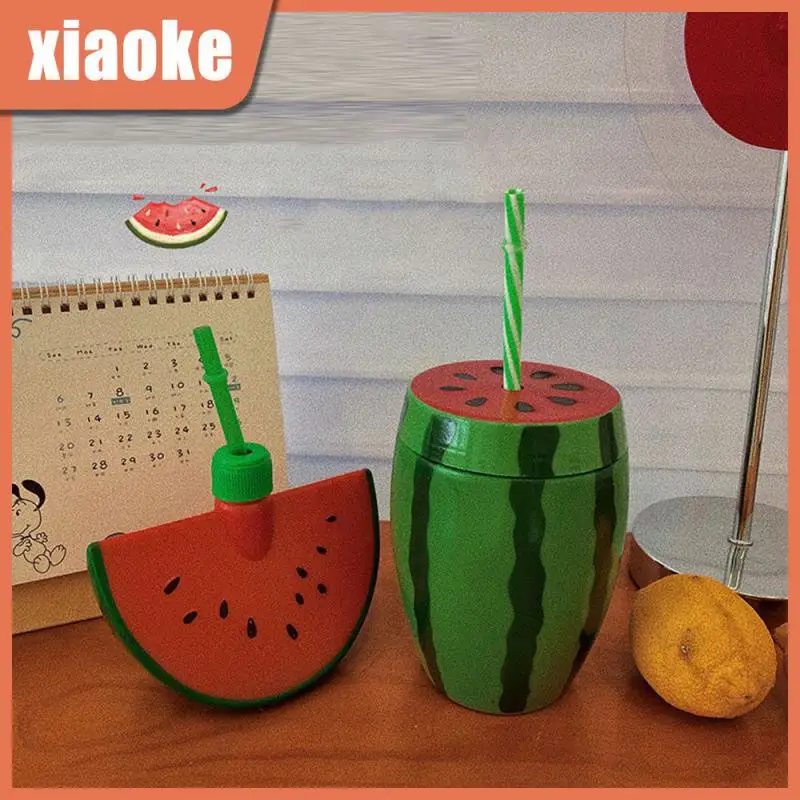

Summer Gifts Straw Juice Cups Healthy Non-toxic Food Grade Plastic Water Bottle With Straw Watermelon Shape Safe Drinking Water