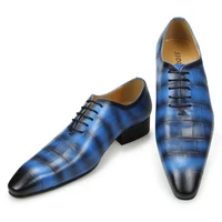 mens fashion full grain casual business oxford shoes dress wedding forma style designer blue green man shoe pointed toe lace up