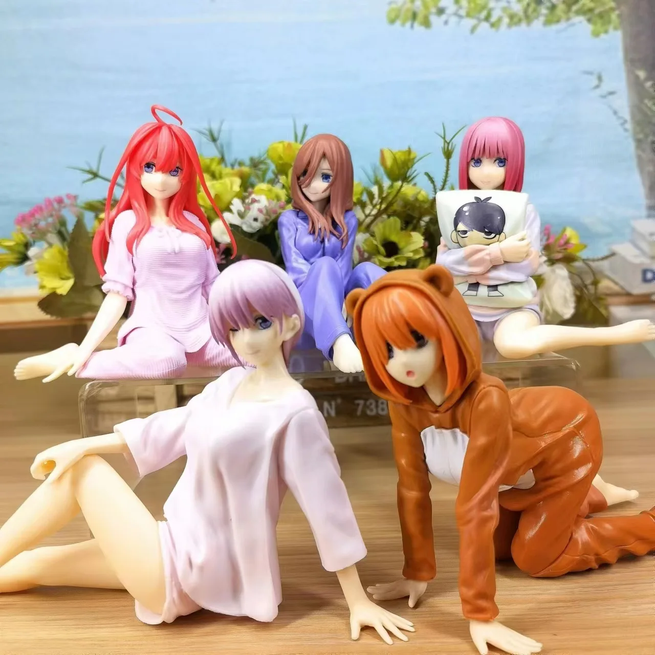 

5PCS Nakano Miku Hot Anime The Quintessential Quintuplets Figure Sexy Pajamas Sitting Nino Cute Model Static Toy Collection Doll