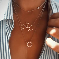 12 constellation zodiac luckry wish pendant necklace for women long chain necklace couple gold color collar fashion jewelry