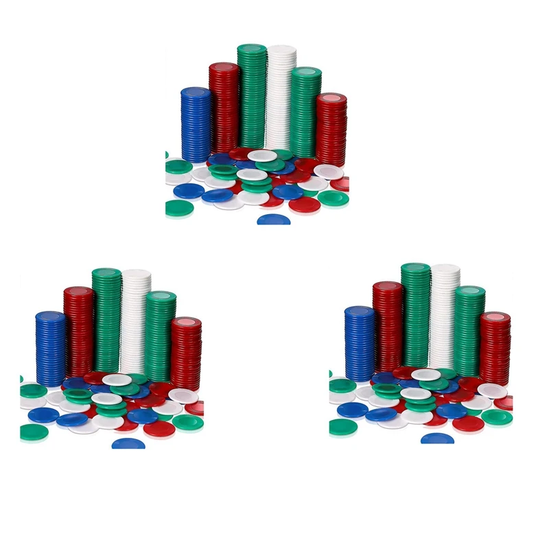 

New-1200 Pieces Plastic Poker Chips Game Chips 4 Colors Counter Card For Game Playing Counting Bingo Game Chips Card, 3