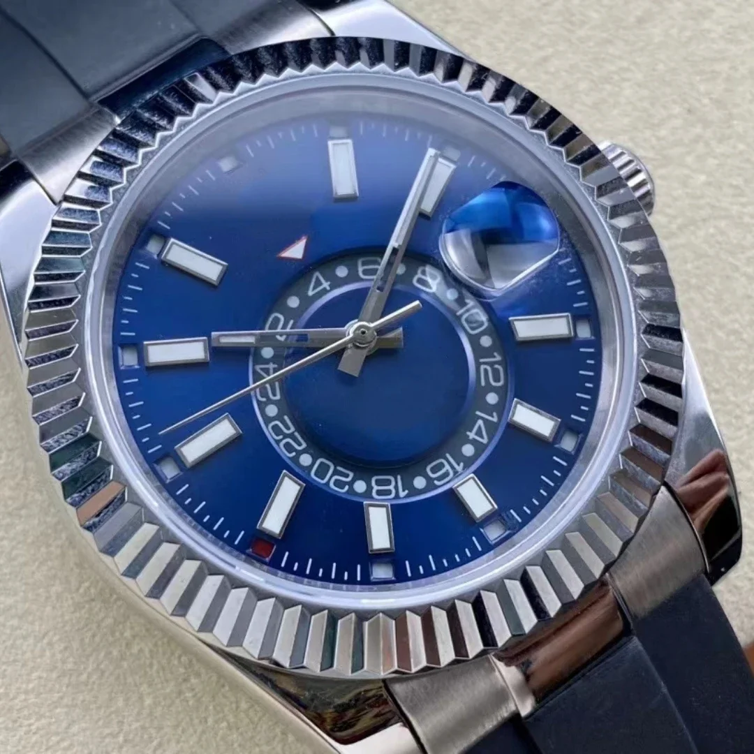 

Мужские автоматические механические часы для путешествий двойное время календарь на год фосфоресцирующие стандартные часы из нержавеющей стали черный резиновый