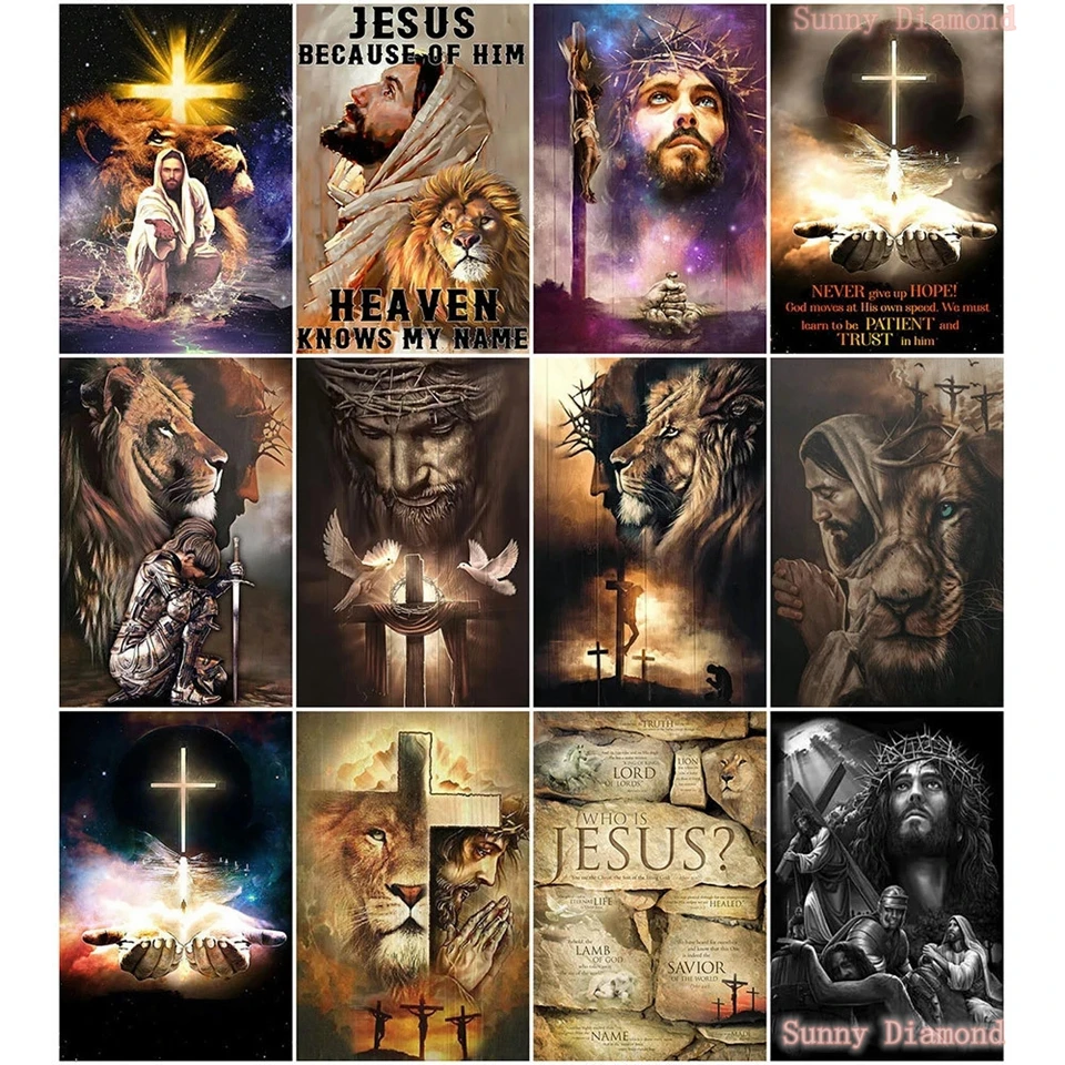 

5D Diy Religion Jesus Diamond Painting Full Square Drill Embroidery Lion Cross Stitch Kits Mosaic Jesus Men Portrait Home Decor