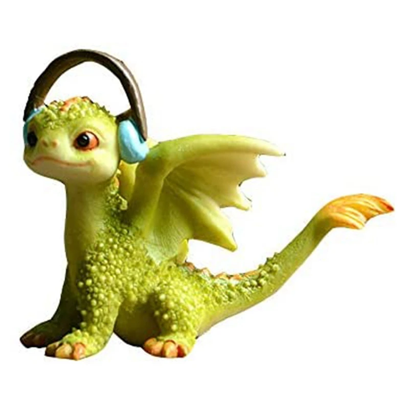 

Fairy Garden Dragon Figurine- Cute Cartoon Little Dragon Ornament -Listening Dragon