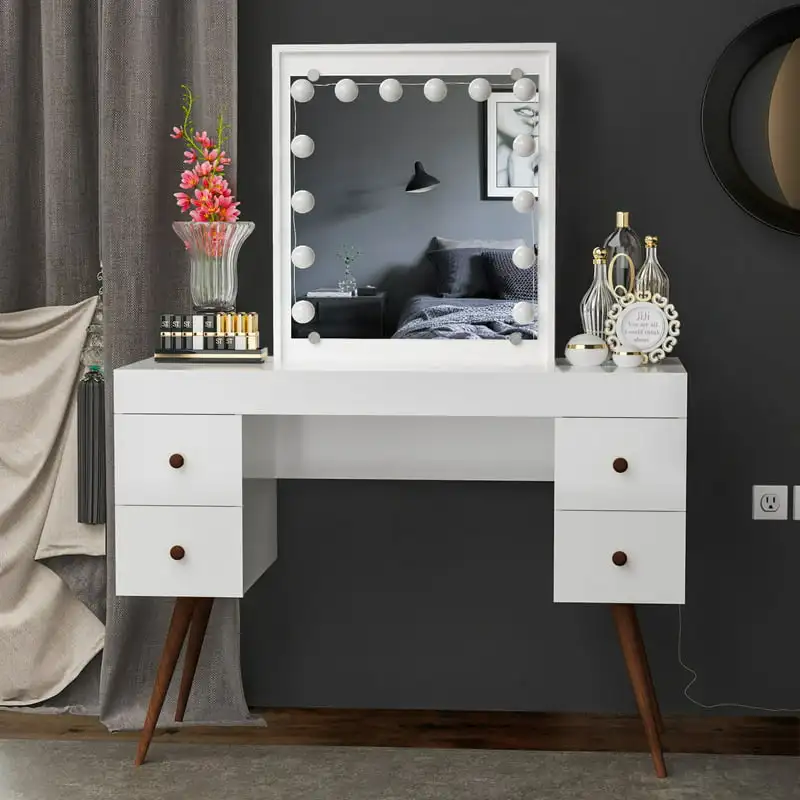 

Evelyn White Painted Vanity Table, Lights, for Bedroom