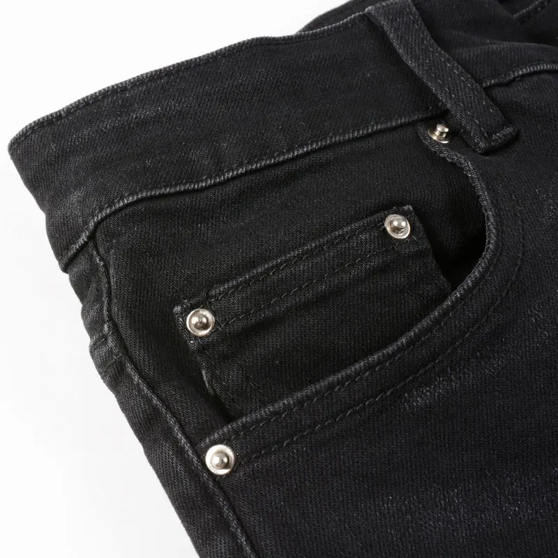 High Street Fashion Men Jeans Black Color Stretch Slim Fit Hole Ripped Jeans Men Patched Designer Hip Hop Brand Pants Hombre