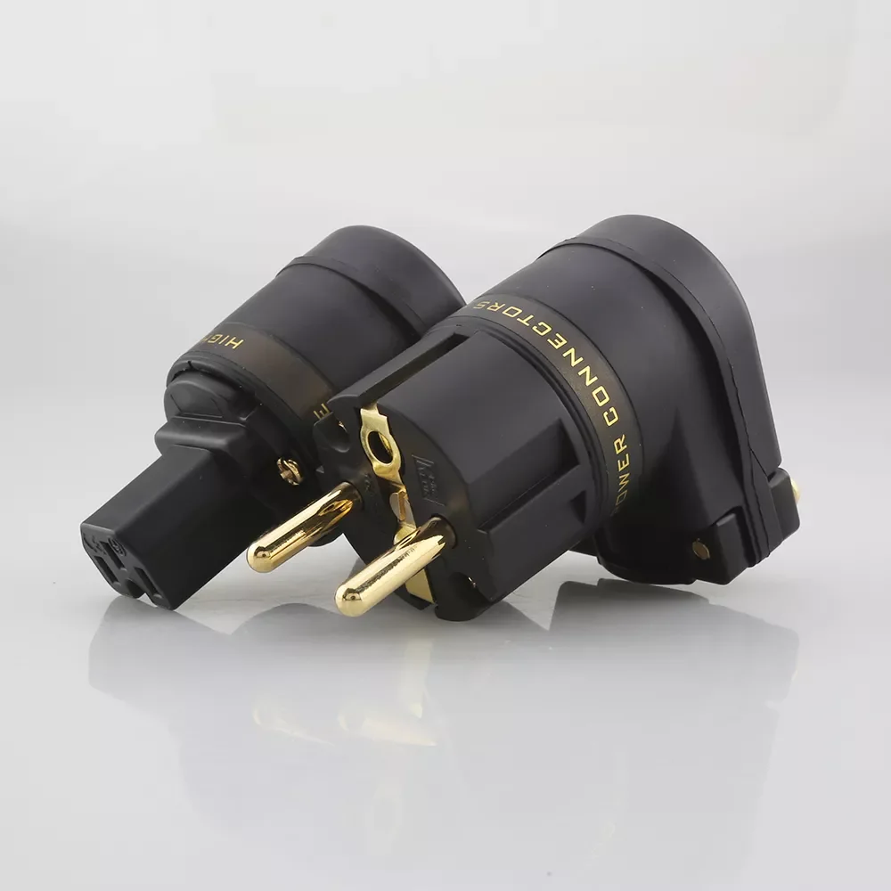 

NEW2023 24K SCHUKO Mains Right Angle Male Plug to IEC C13 Female Socket HIFI Power Connector