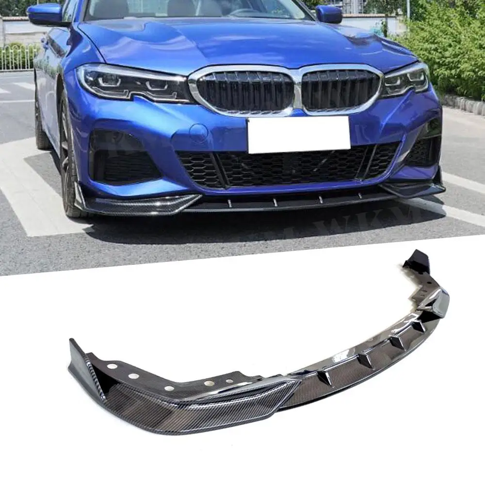 

ABS Carbon Look Front Bumper Lip Spoiler Chin Splitters For BMW 3 Series G20 G28 2019 2020 Gloss Black Head Bumper Guard