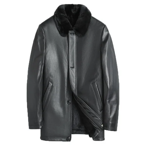 

2023 Winter Men's Coat Genuine Goatskin Leather Jackets Male Black Mink Fur Liner Man's Jacket Chaqueta Hombre Gm430