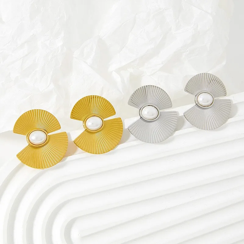 Женские серьги-гвоздики из нержавеющей стали с искусственным жемчугом