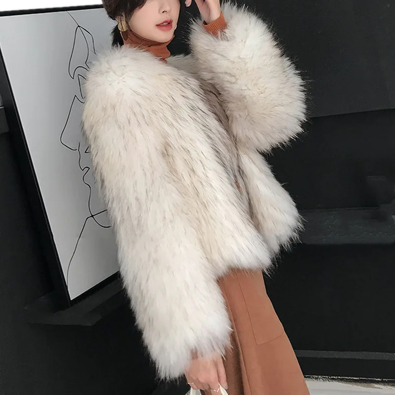 Sexy New Winter Warm Fur Coat Women's Furry Faux Fox Fur Jacket Luxury Fashion Overcoat Woman O-Neck Long Sleeve Fake Fur Jacket