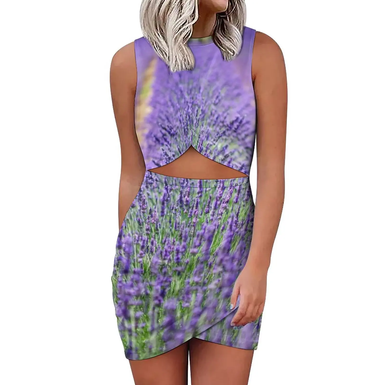 

Fields of Lavender Dress Sleeveless Purple Flowers Print Street Style Dresses Summer Cute Bodycon Dress Pattern Oversize Vestido