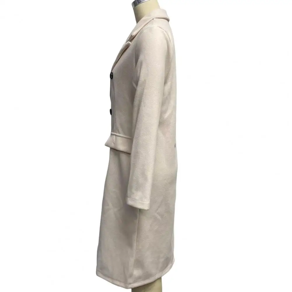 

Washable Trendy Turndown Collar Pockets Woolen Coat Outerwear Elegant Women Long Coat Calf-length for Working