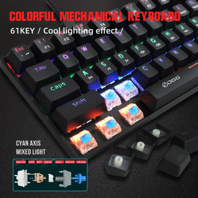 

Portable Office Gaming Keyboard Usb2.0 Backlit Wired Mechanical Keyboard 61keys Mini Keyboard Gaming Laptop Computer Accessories