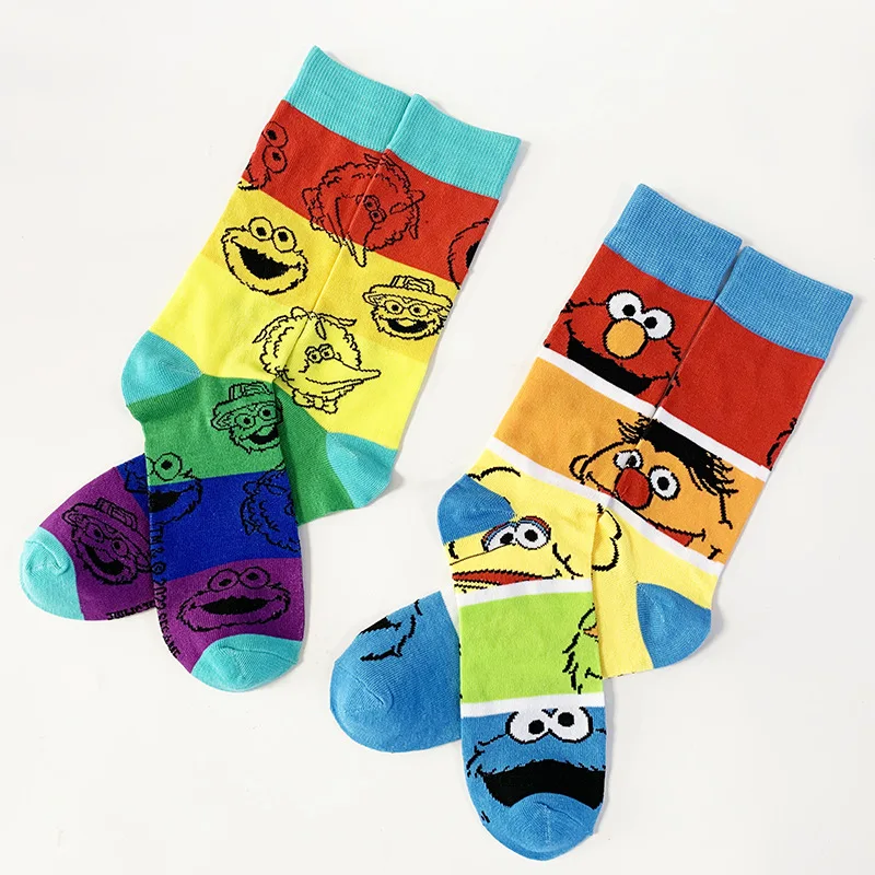 Sesame Street Funny Socks Anime Cartoon Elmo Cookie Monster Big Bird Pattern Women Stockings Men Sportswear Cosplay Props Gifts