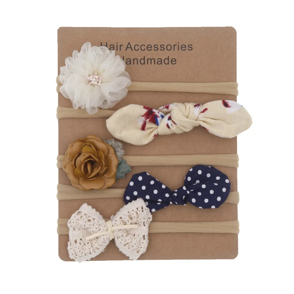 

5Pcs/Set Baby Girl Headbands Newborn Flower Hair Bows Kids Toddler Headband Nylon Elastic Hair Band Children Hair Accessories
