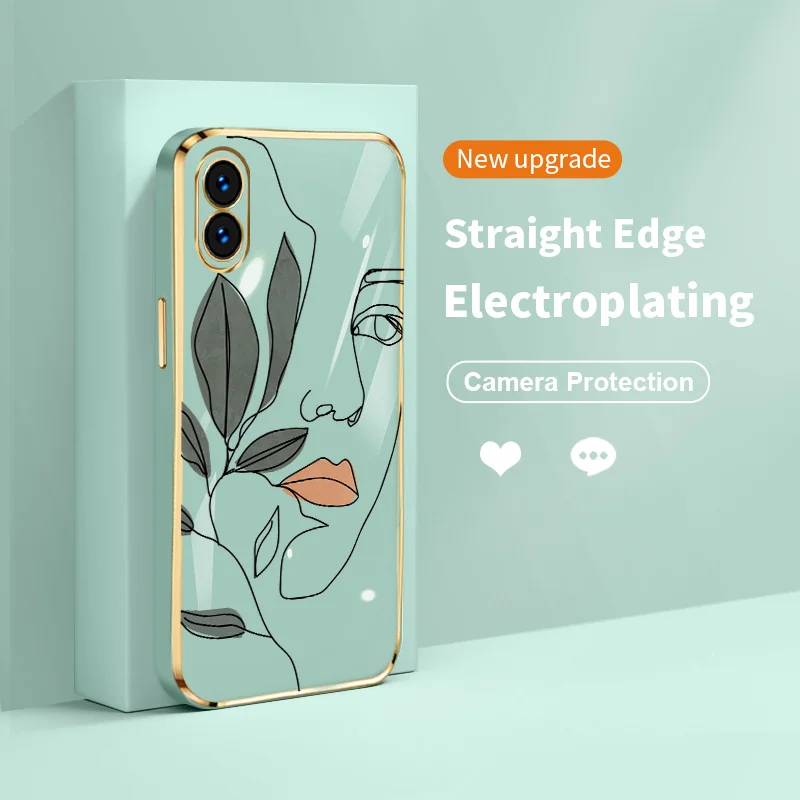 

Women and Flowers Square Electroplating Silicone Phone Case for Nothing Phone1 Ultra Thin Shockproof Soft Back Cover