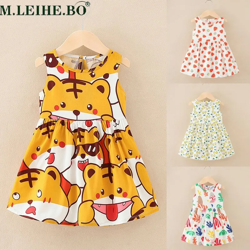 

1-7 Years Baby Girls Sleeveless Flower Print Dresses Clothes Kids Summer Princess Dress Children Party Ball Pageant Dress Outfit