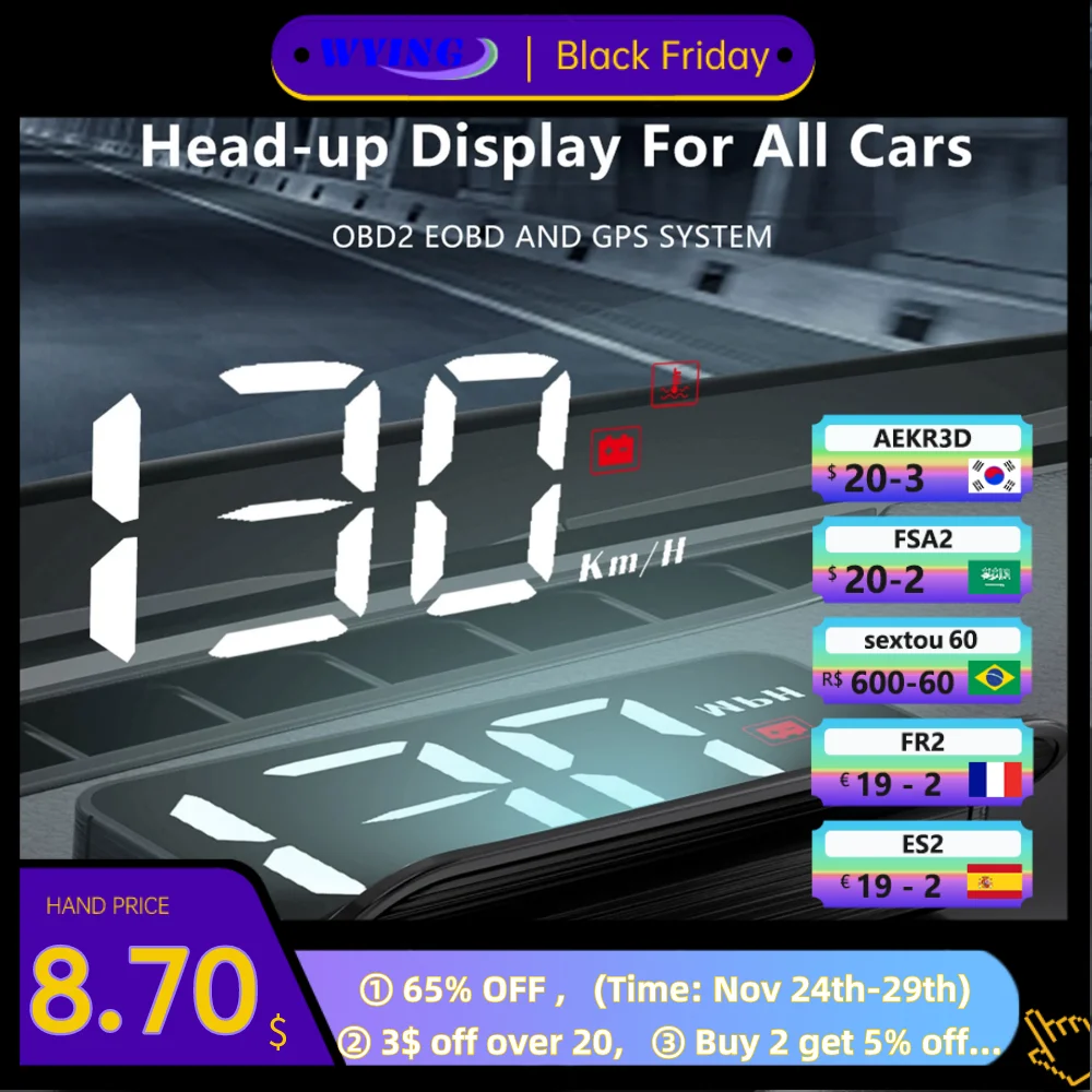 WYING M3 Auto OBD2 GPS Head-Up Display Auto Electronics HUD Projector Display Digital Car Speedometer Accessories For All Car
