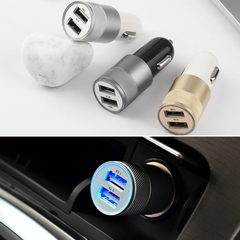 

Новинка 12V 24V 2.1A 1.0A алюминиевое двойное USB 2-порта USB Универсальное автомобильное зарядное устройство адаптер для обычного USB телефона Прямая ...