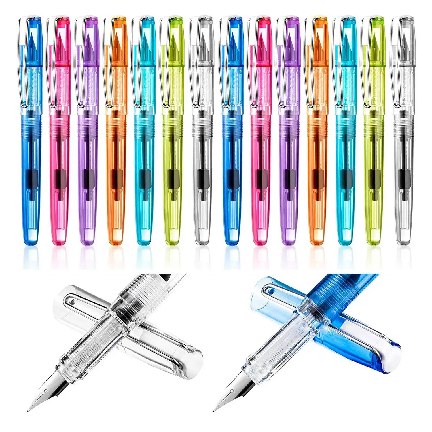 

16 Pen Refillable Disposable Pen for Writing Fine Tip Signature Ink Pen Piston Filler Pen for Drawing,(Multicolor)