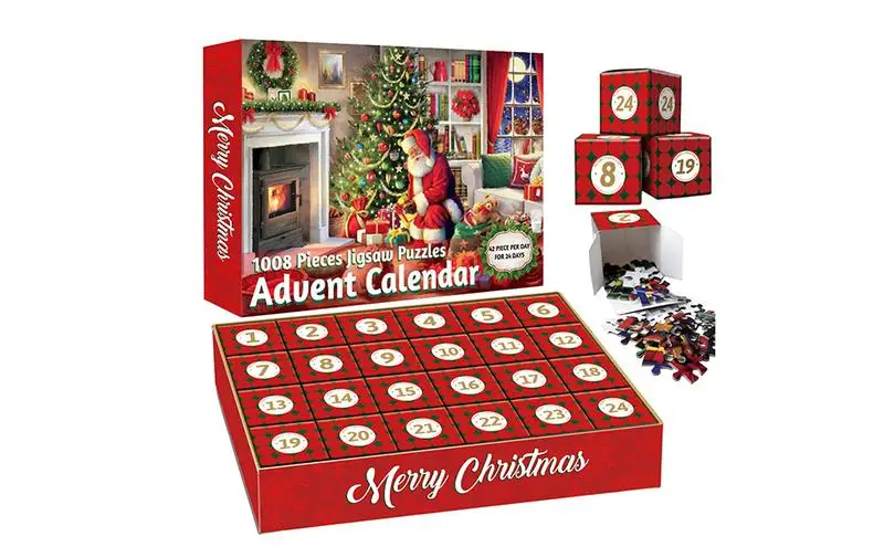

Пазл с календарем прибытия 2023, 24 коробки, рождественские пазлы с Санта-Клаусом, рождественские подарки 2023, рождественские пазлы-Сюрприз на 24 дня