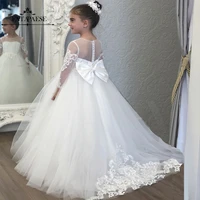 fatapaese lace tulle flower girl dress bows childrens first communion ball gown princess wedding party little bridesmaid dresse