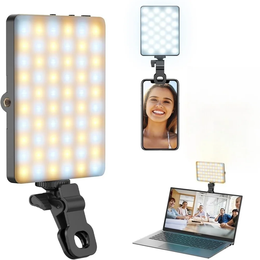 

New High Power Phone Fill Light LED Selfie Light Video Conference Lighting Clip Video Light w Front & Back Clip for Phone iPad