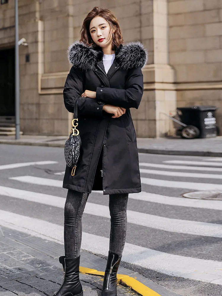 Winter 2023 New Thickened CottonJacket with Velvet Pie To Overcome Women's Long Big FurCollar Down Cotton Jacket Plus-size Parka