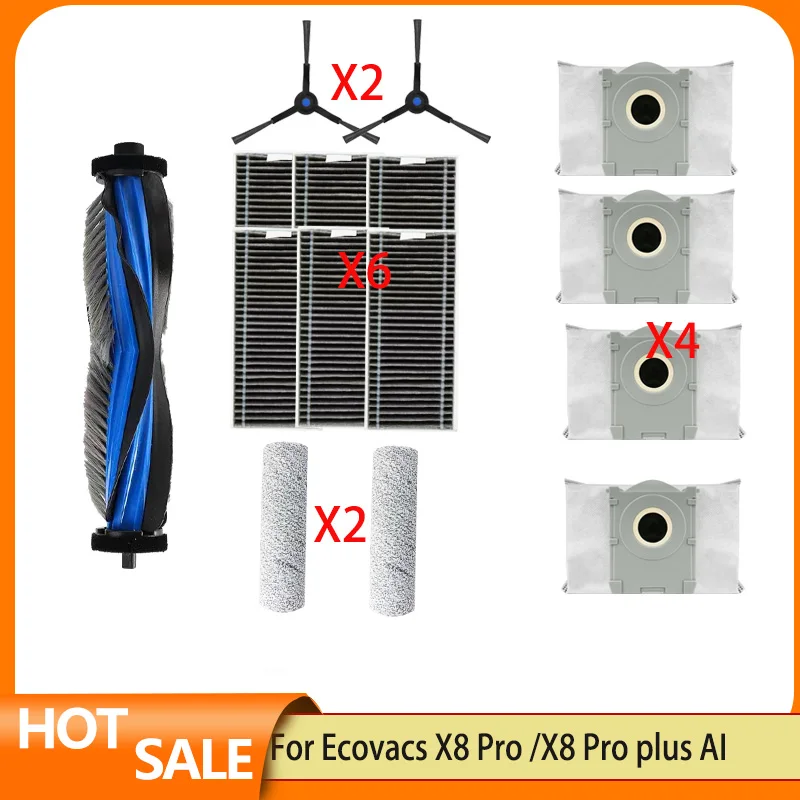 

Ecovacs X8 Pro Omni Аксессуары Запчасти Основный ролик Боковая щетка Hepa Фильтр Ролик Швабра Ткань Мешок для пыли