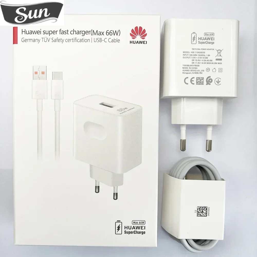 Оригинальное Сетевое зарядное устройство HUAWEI 66 Вт с USB-портом для быстрой зарядки