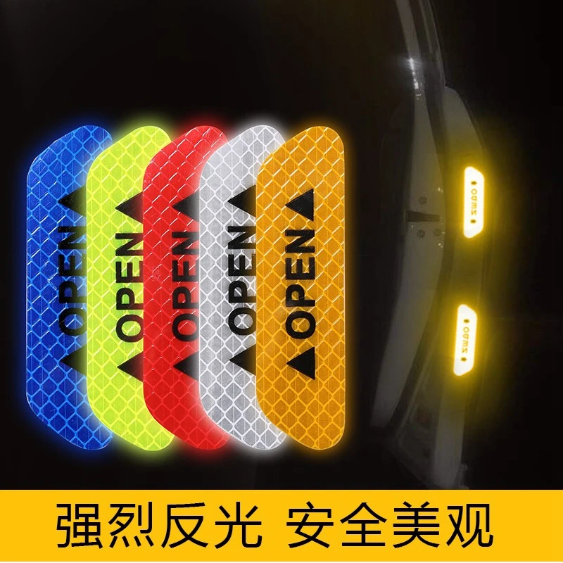 

4Pcs/Set Car Door Stickers DIY Car OPEN Reflective Tape Warning Mark For Hyundai Creta Tucson i30 ix35 Solaris i20 Kona ix25