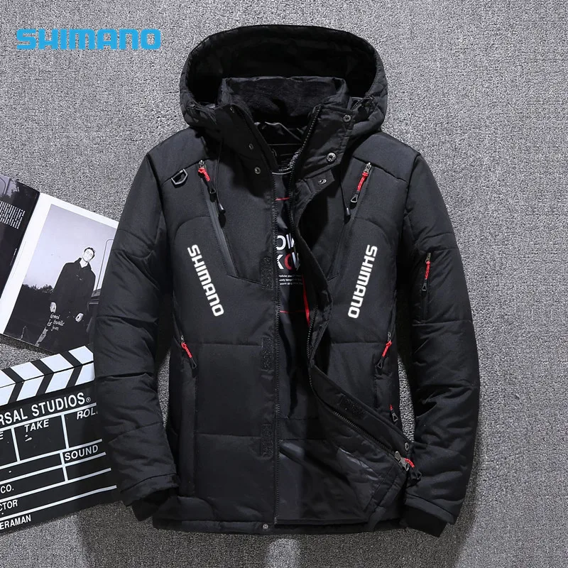 

Shimano Autumn Winter Down Fishing Jacket Winter Parkas White Duck Down Jacket Hooded Outdoor Thick Warm Padded Coat Oversize
