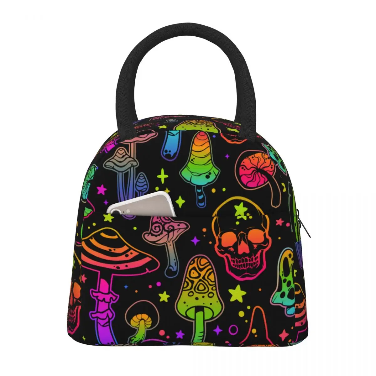 

Lunch Bags for Men Women Skull Mushroom Thermal Cooler Bags Portable Picnic Canvas Lunch Box Food Storage Bags