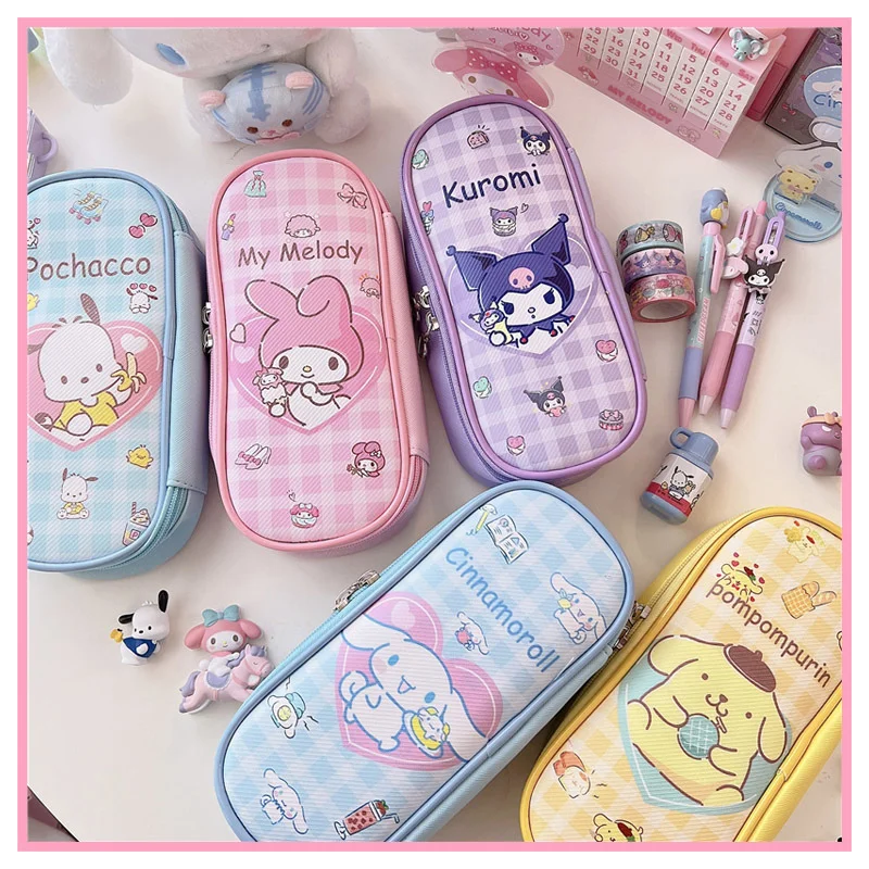 

Sanrioed My Melody Cinnamoroll Kuromi Cartoon Pen Bag Kawaii Student Large Capacity Zipper Stationery Bags Kids Birthday Gifts