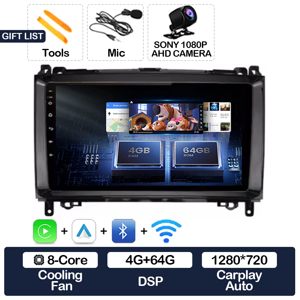 

Автомобильный радиоприемник Android 15 для Mercedes Benz W169 W245 B200 W906 Sprinter W639 Мультимедийный видеоплеер Carplay Auto NAVI GPS 4G WIFI