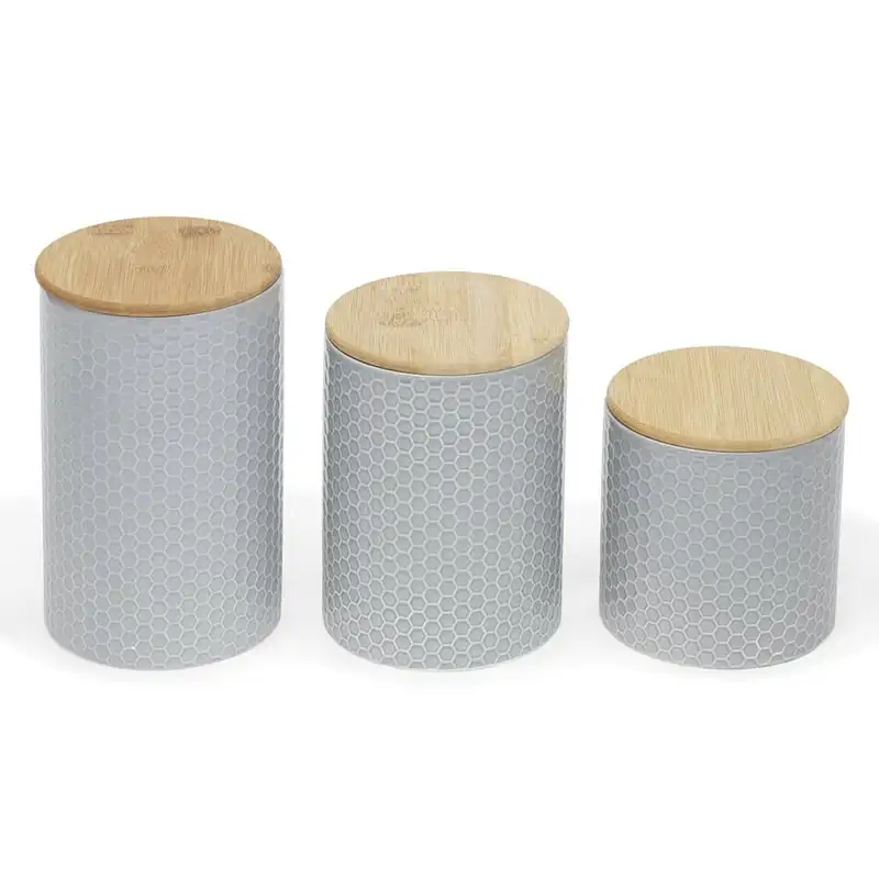 

3 Piece Ceramic Canister Set, Grey Botesitos para salsas Dosificador de aceite cocina The kitchen does not hang oil bottles Soy