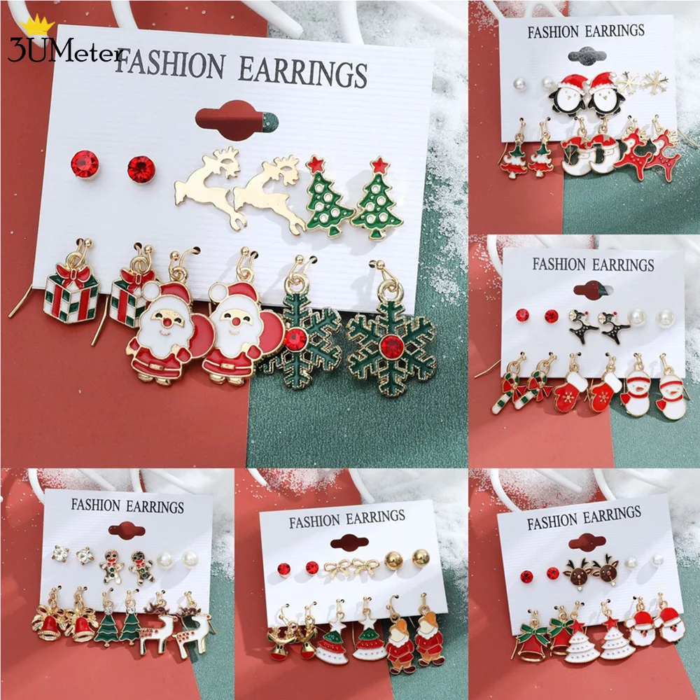 

6 Pairs Fashion Cartoon Christmas Earring Set Women Christmas Tree Santa Claus Deer Bell Glove Snowflake Earrings Jewelry Gifts