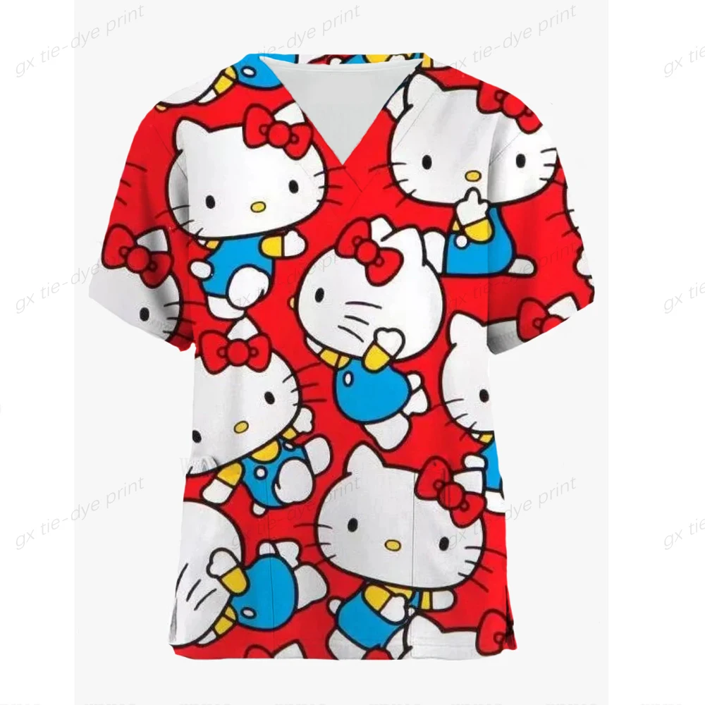 Футболка женская с принтом Hello Kitty повседневный топ коротким рукавом и V-образным