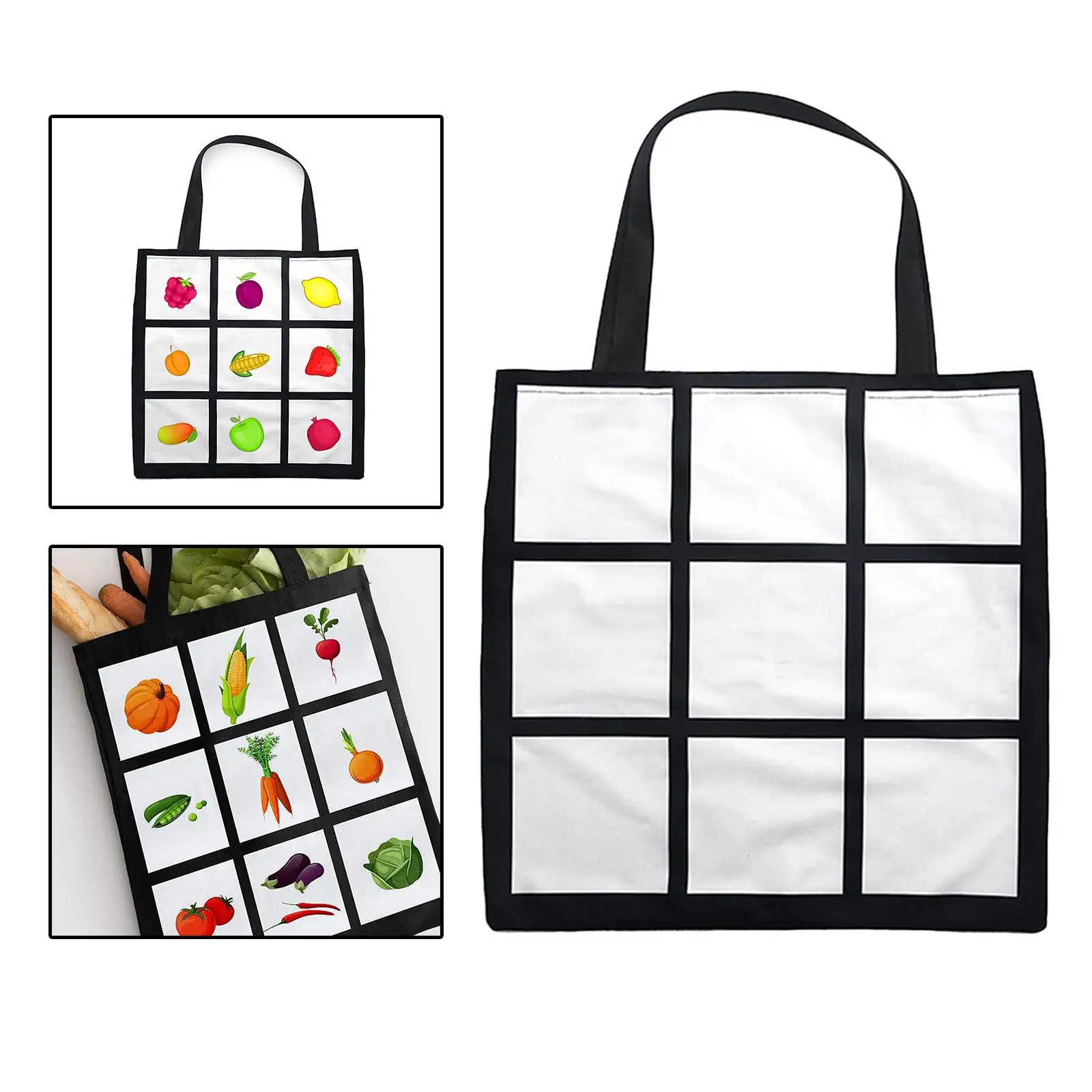 

White Sublimation Polyester Shopping Bag Grocery Tote Bag with Handles