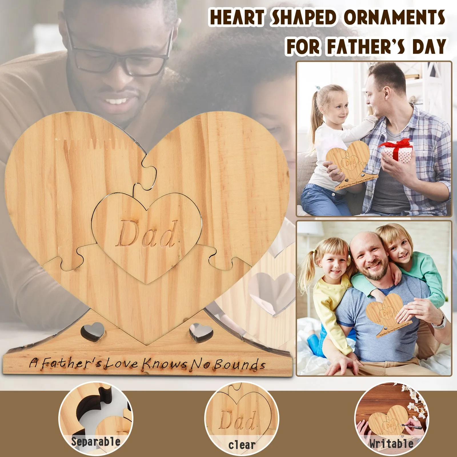 

Ornament Detachable For Father's Heart-shaped Creative Day Wooden Home Decor