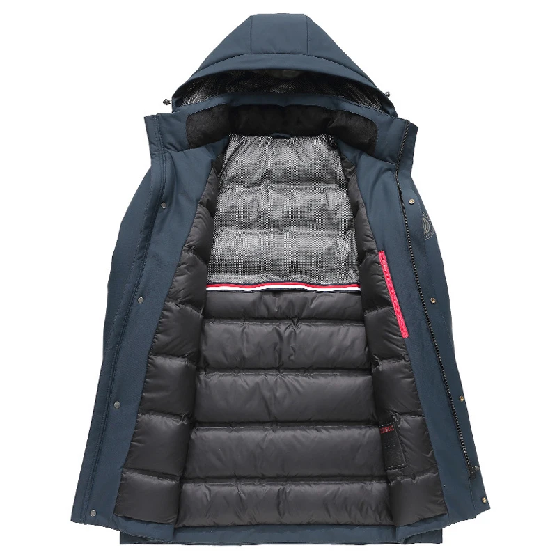 High Quality 90% White Goose Down Down Jacket Medium and Long Removable Cap Thickened and Warm Outdoor Down Jacket for Men