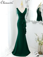 new 2022 summer solid color beaded pleated sleeveless dress for ladies fashion sexy v neck backless party dress womens