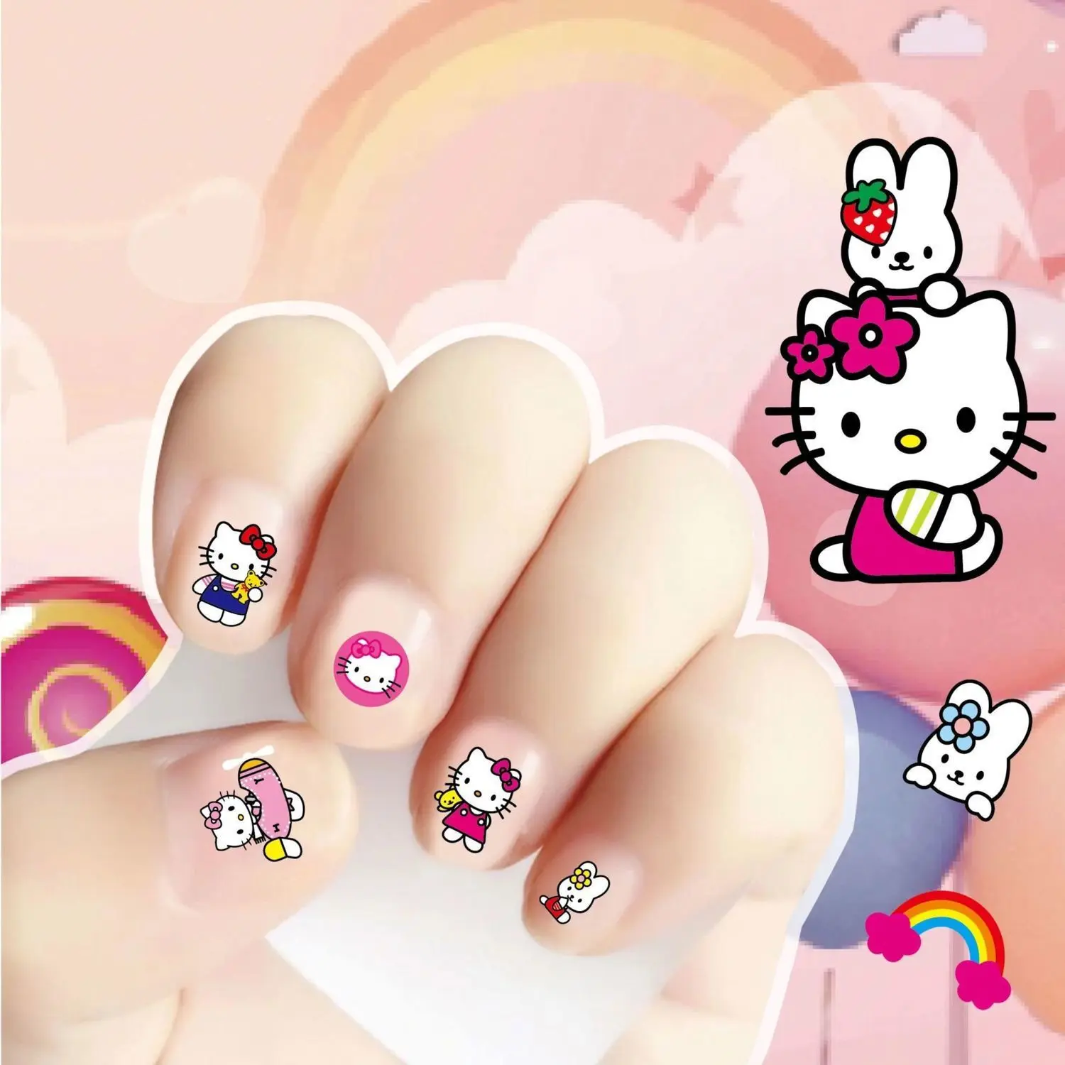 5 шт. Мультяшные наклейки для ногтей Hello Kitty милые Sanrio My Melody Kuromi пресс на Ногти