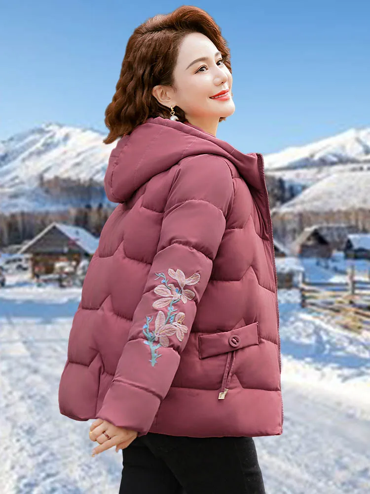 Small Mother Winter clothes New down Jacket Cotton-padded Clothes Outerwear Middle-Aged and Elderly Western Sle Fleece-line...