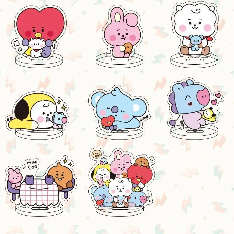 

KPOP Bangtan Boys Acrylic New Pattern Stand Cartoon Exquisite Desktop Ornament Baby Desk Ornament Gift SUGA JHOPE Fan Collection