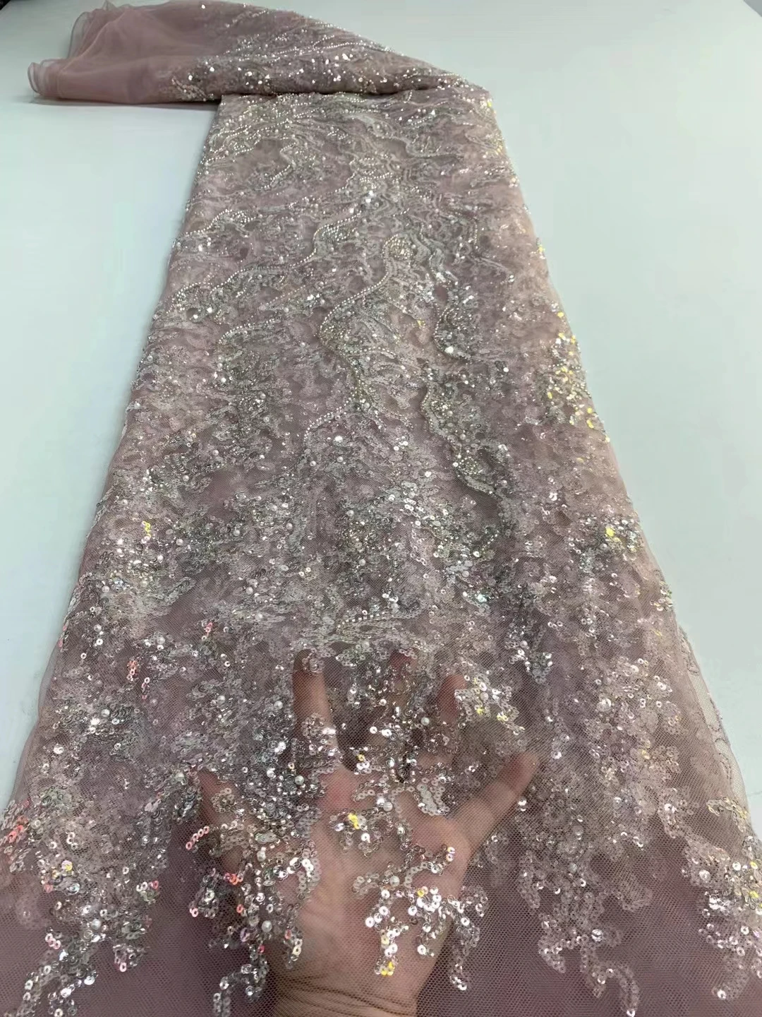Новая тяжелая промышленная кружевная вышитая сетка с бусинами и блестками