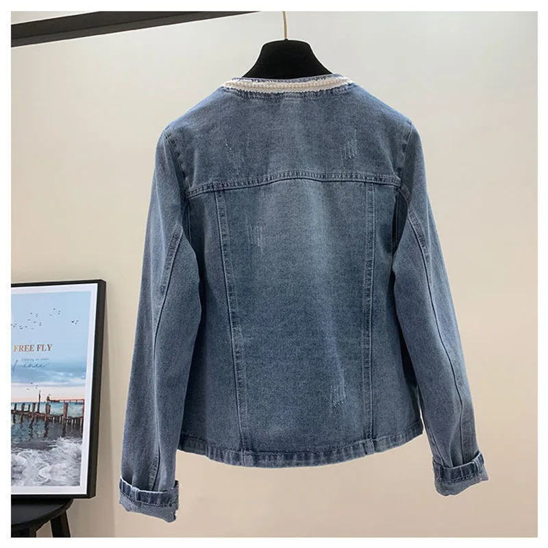 Женская джинсовая куртка с длинным рукавом свободная повседневная из денима