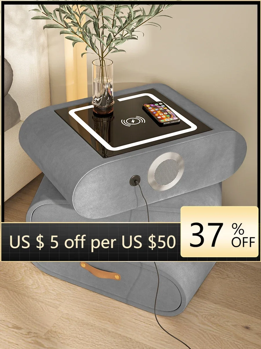 

Smart Bedside Table with wireless charging ,3-color Light ,Audio, Rotating Velvet Bed Side Table , Nightstand with 3 Drawers